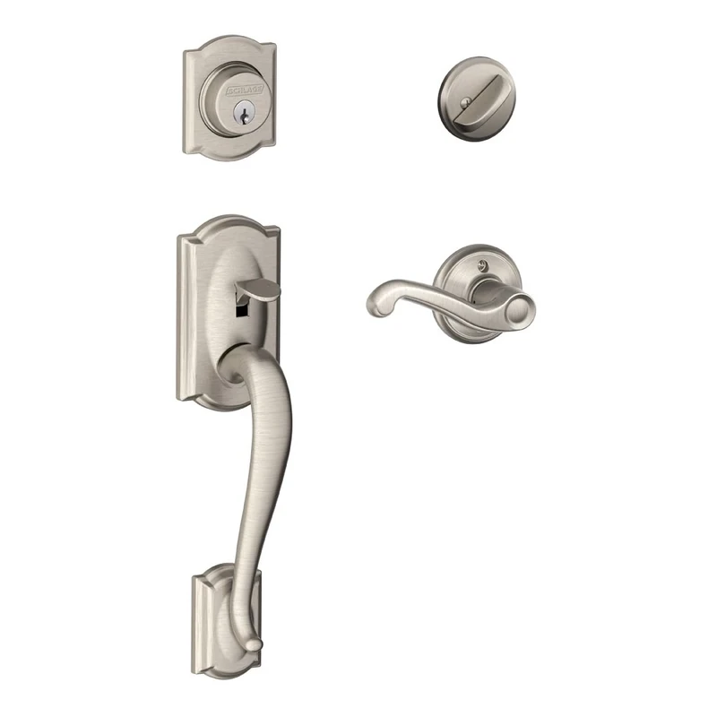 SCHLAGE Camelot Single Cylinder Handleset and Right Hand Flair Lever, Satin Nickel (F60 CAM 619 FLA RH)