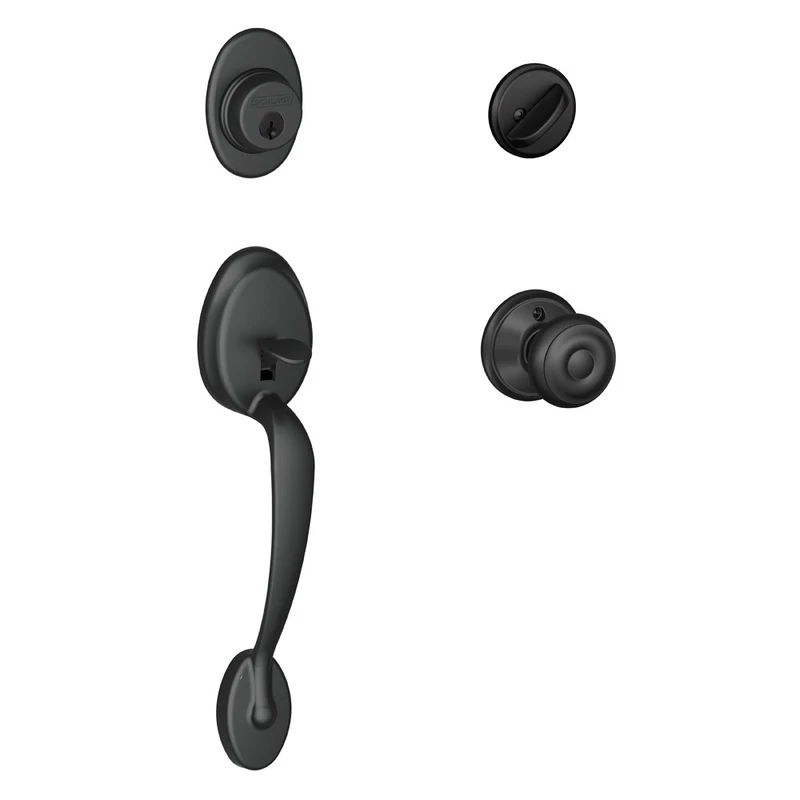SCHLAGE Plymouth Single Cylinder Handleset and Georgian Knob, Matte Black (F60 PLY 622 GEO)