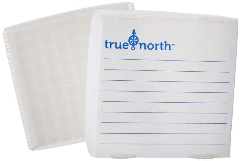 Heathrow Scientific HD120383 True North Flatpack Freezer Boxes, Polypropylene, 100 Slots, 0.5 ml, White (Pack of 10) - Image 1