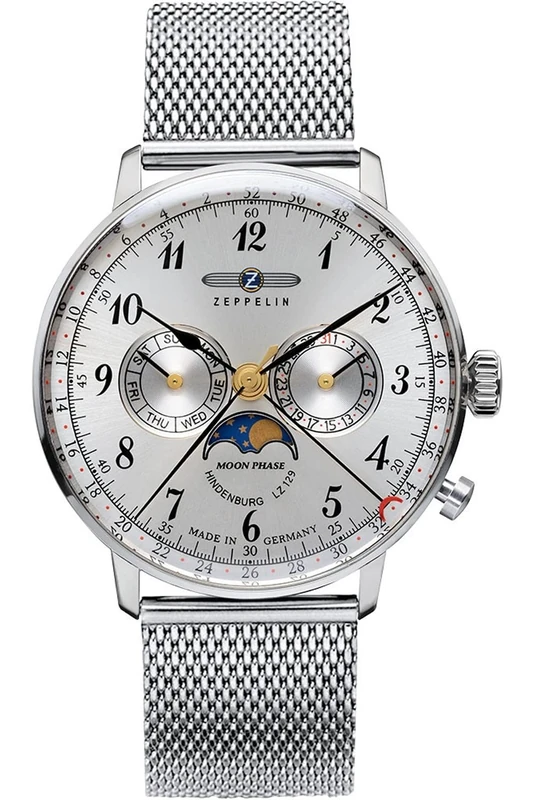 Zeppelin lz129 Hindenburg moonphase Mens Analogue Quartz Watch with Stainless Steel Bracelet 7036M-1
