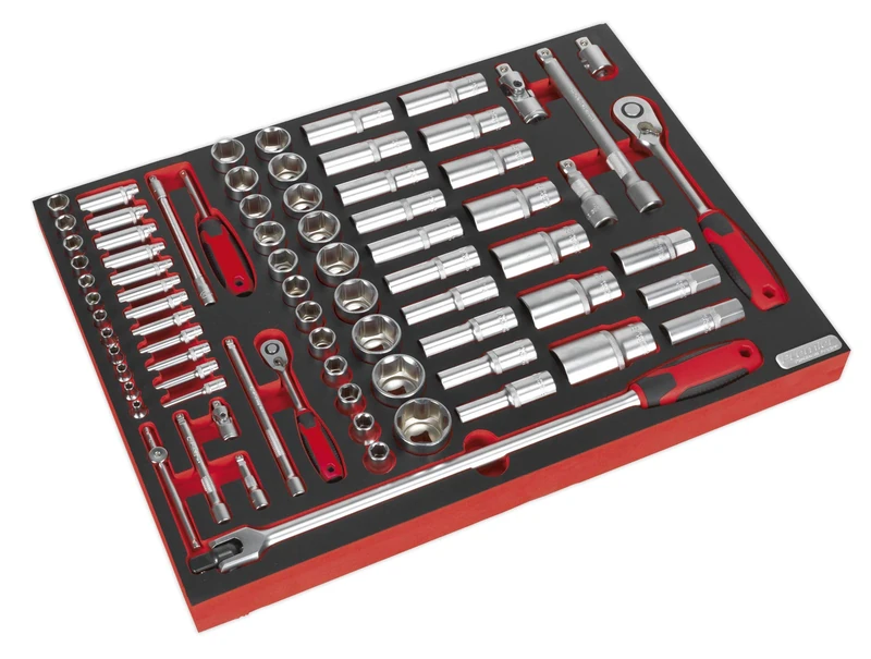 Sealey TBTP01 Tool Tray with Socket Set, 1/4" & 1/2" Square Drive, 530mm x 397mm x 55mm