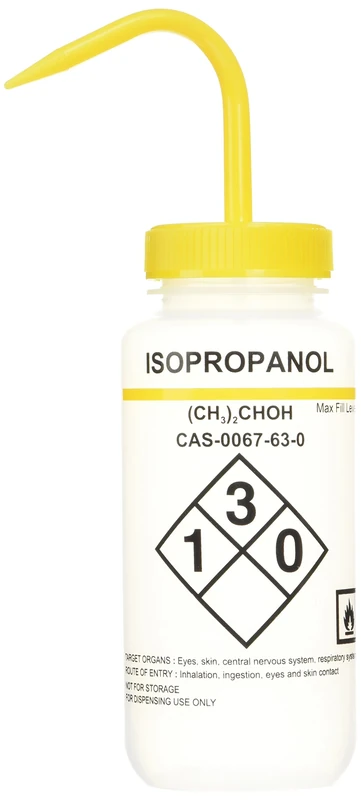 Heathrow Scientific HD120252 Safety Wash Bottle, Isopropanol, Self-Venting, Wide Neck, 500 ml, Yellow (Pack of 6)