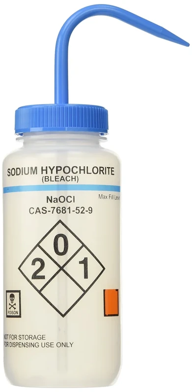 Heathrow Scientific HD120255 Safety Wash Bottle, Sodium Hypochloride, Self-Venting, Wide Mouth, 500 ml, Blue (Pack of 6)