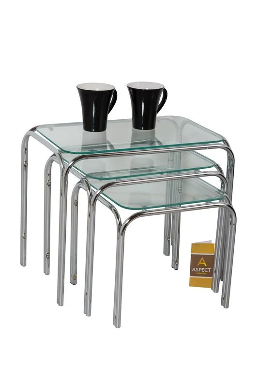 ASPECT Lisbon SETOF 3 Nesting Side END Tables, Chrome, L 46x30x39, M 36.5x30x34, S 31.5x30x29(H) cm, B012HJM8NI