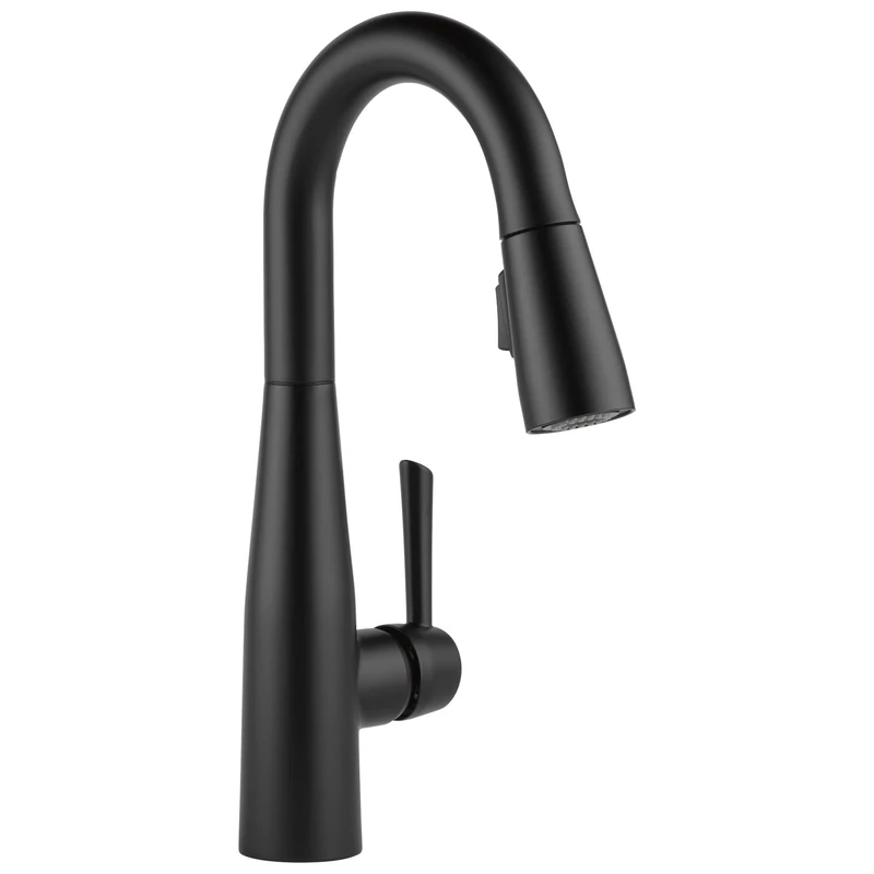 Delta Essa Matte Black Bar Sink Faucet with Pull Down Sprayer, Modern Single Hole Prep Sink Faucet, Single Handle, Matte Black 9913-BL-DST