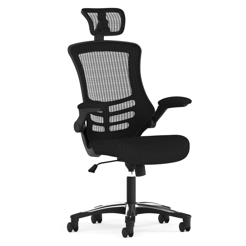 Flash Furniture Office Chair, Ergonomic Office Chair with Mesh Back Support, High Back with Headrest, Height Adjustable Seat and Tilt Lock Lever, Black, 60.96 x 64.77 x 133.35 cm