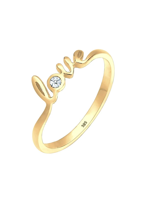 Elli DIAMONDS Ring Women Love Lettering with Diamond (0.03 ct.) in 585 Yellow Gold