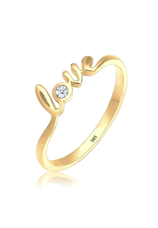 Elli DIAMONDS Ring Jewellery Women Love Lettering with Diamond (0.03 ct.) in 585 Yellow Gold