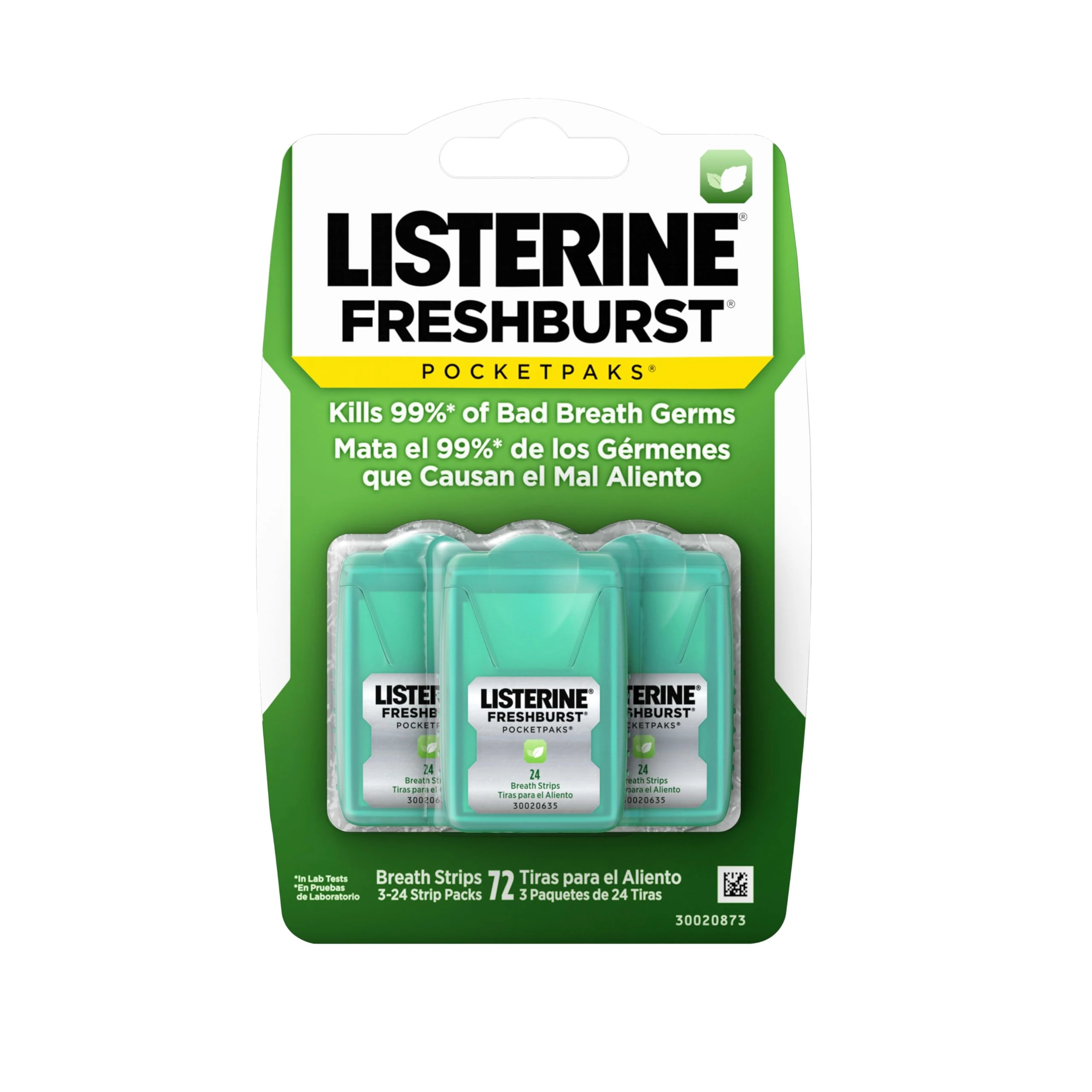 Listerine Freshburst Pocketpaks Breath, Dissolving Breath Freshener Kill 99% of Germs That Cause Bad Breath, Portable for On-The-Go, Minty Flavor, 72-Strips (Pack of 1)