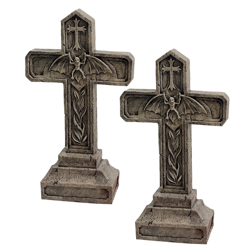 Balkan Vampire Blood Cross Statue: Set of Two - Graveyard Cross Statue - Halloween Prop