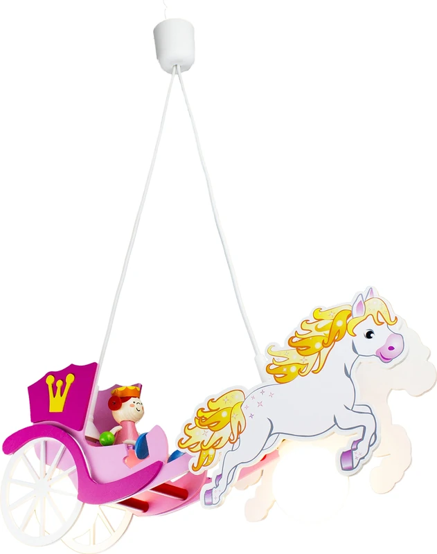 Elobra Children's Ceiling Light Fitting, Princess in a Horse-Drawn Carriage, Children's Room, Pink, Wood, A++