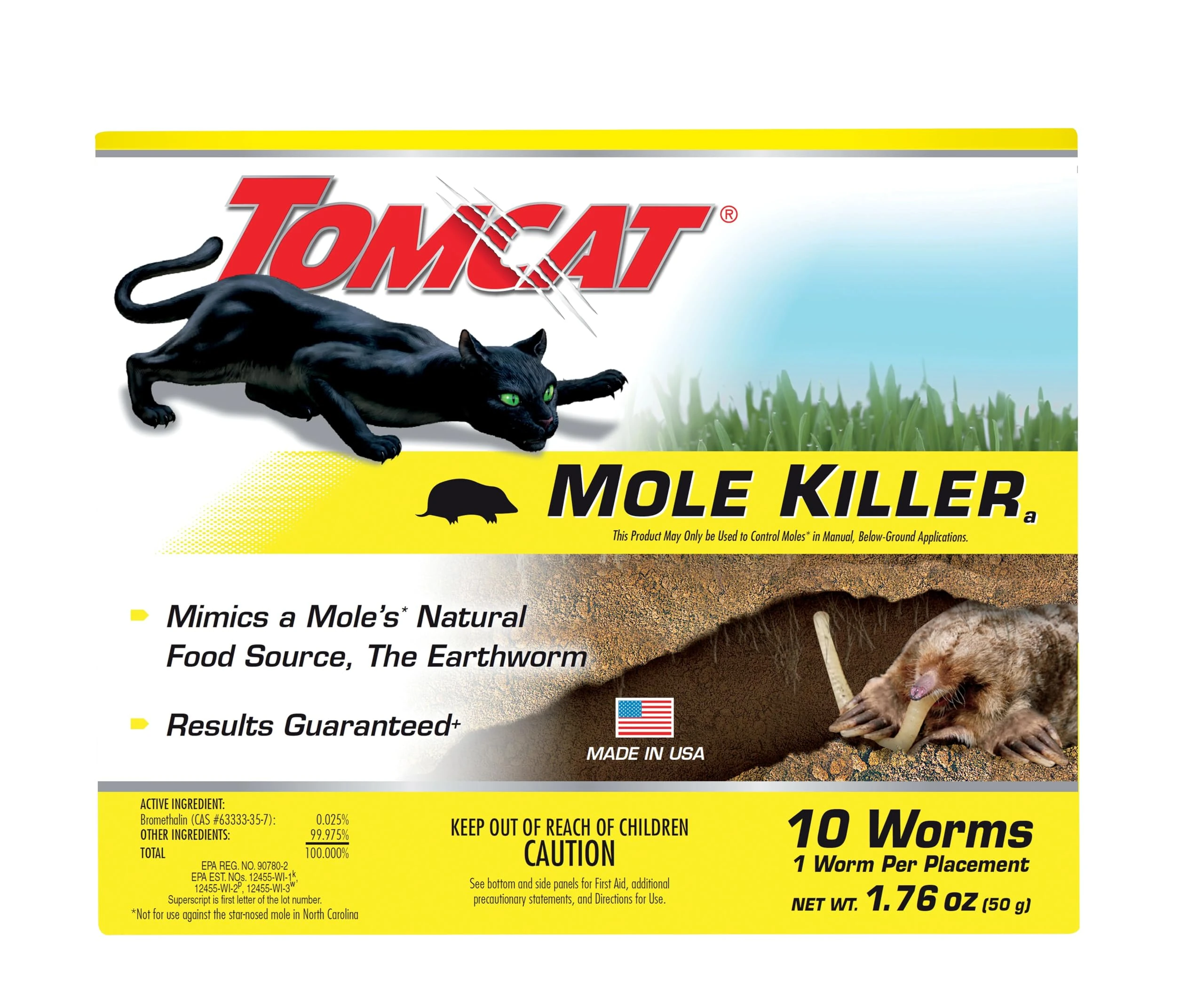 Tomcat Mole Killer(a) - Worm Bait - Includes 10 Worms per Box - Mimics a Mole's Natural Food Source - Ready-to-Use Mole Killer - Effective Against Most Common Mole Species