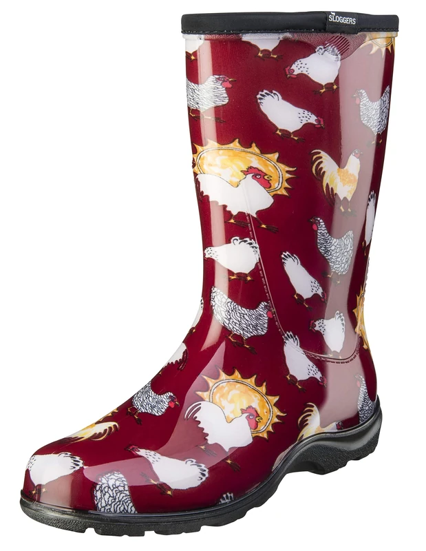 Sloggers Women's Waterproof Rain and Garden Boot with Comfort Insole, Chickens Barn Red, Size 7, Style 5016CBR07