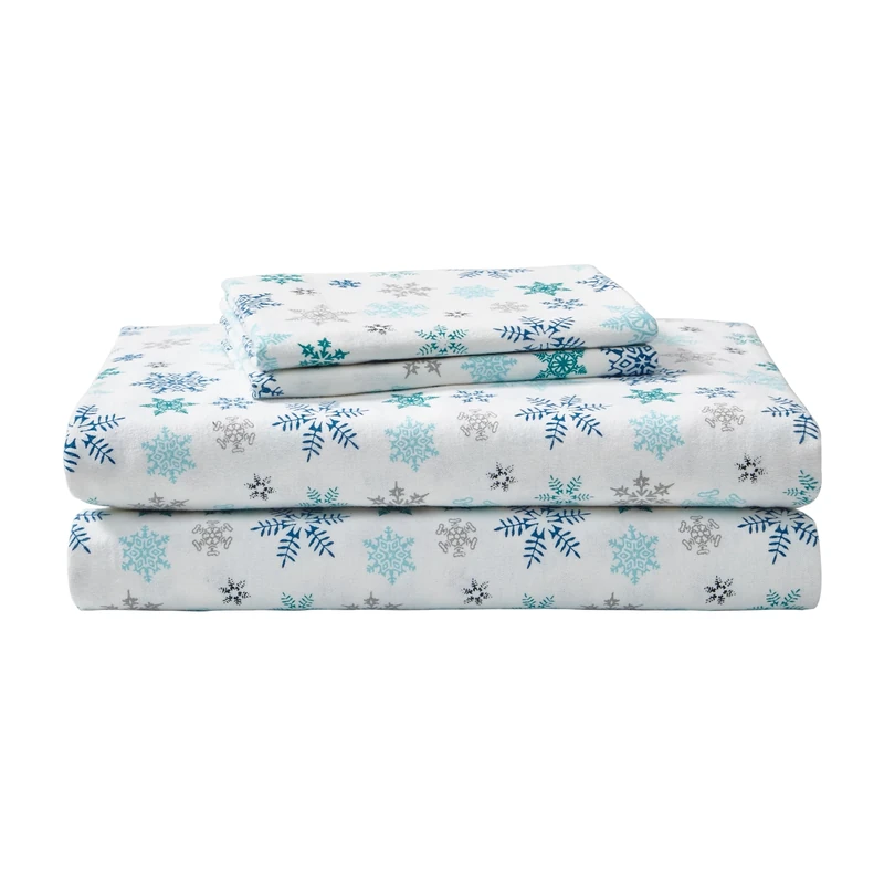 Eddie Bauer - King Sheet Set, Warm Breathable Cotton Flannel Bedding with Deep Pockets, Brushed for Extra Softness, Cozy Home Decor, Oeko-Tex Certified (Tossed Snowflake, King)