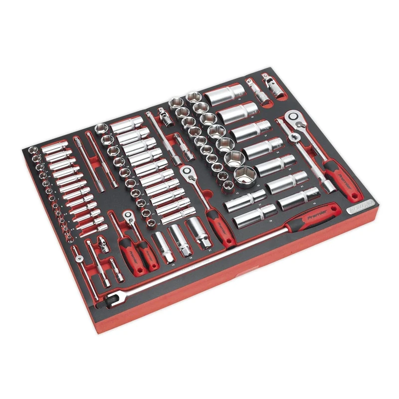 Sealey Tbtp02 Tool Tray with Socket Set 91Pc 1/4In, 3/8In & 1/2In Sq Drive