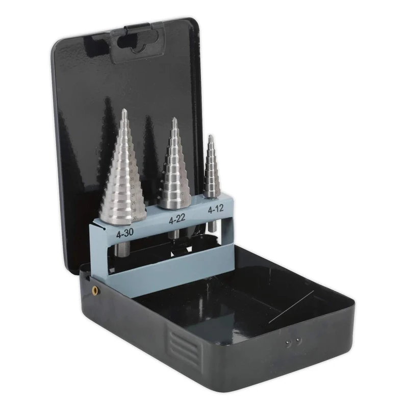 Sealey AK4746 HSS 4341 Step Drill Bit Set 3pc Double Flute