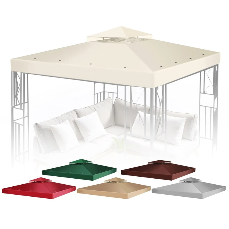 Flexzion Gazebo Cover Replacement Canopy Top 12x12 Ft (3.6m x 3.6m) - Double Tier Top Canopy Cover Replacement with UV30+, Dirt, Water Resistant for Outdoor, Sunshade, Garden, Patio, Pavilion (Ivory)