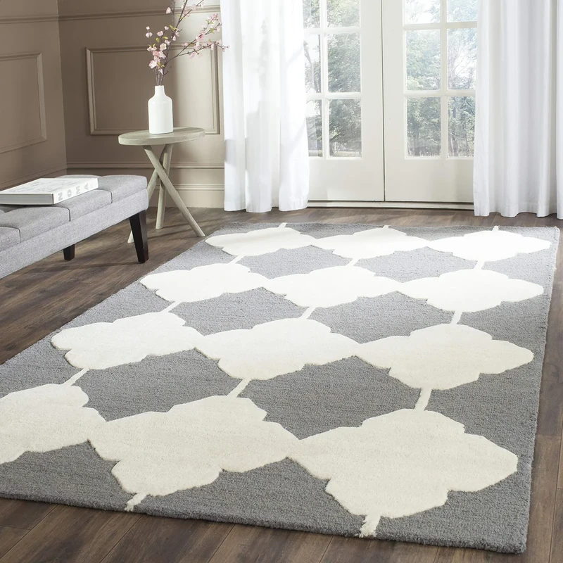 Safavieh Contemporary Indoor Hand Tufted Rectangle Area Rug, Cambridge Collection, CAM719, in Dark Grey / Ivory, 122 X 183 cm for Living Room, Bedroom or Any Indoor Space