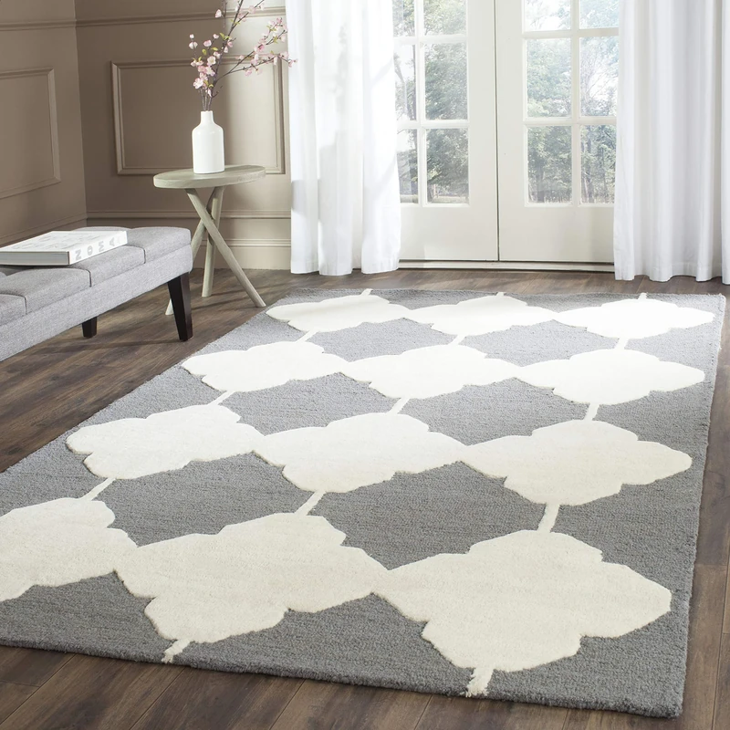 Safavieh Contemporary Indoor Hand Tufted Rectangle Area Rug, Cambridge Collection, CAM719, in Dark Grey / Ivory, 183 X 274 cm for Living Room, Bedroom or Any Indoor Space