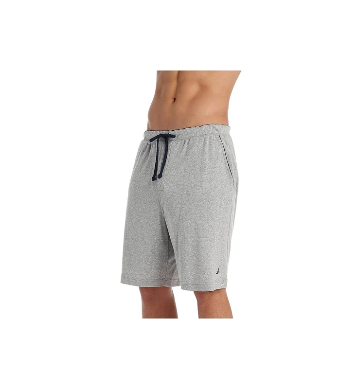 Nautica Men's Soft Knit Elastic Waistband Sleep Lounge Short, Grey Heather, Medium