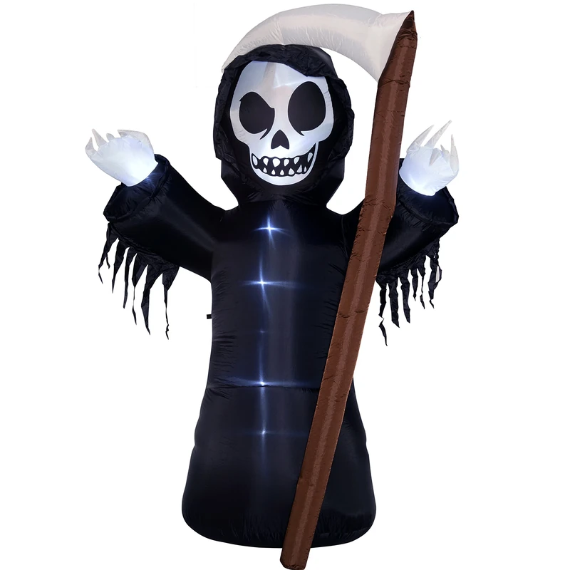 WeRHalloween Pre-Lit Grim Reaper with Scythe Inflatable Halloween Decoration with LED Lights and Fan, 270 cm - Large, Multi-Colour