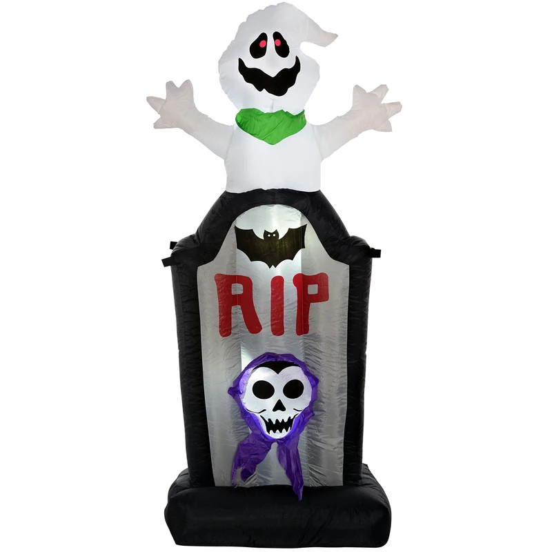 WeRHalloween Pre-Lit Ghost Tombstone Inflatable Halloween Decoration with LED Lights and Fan, 150 cm - Large, Multi-Colour