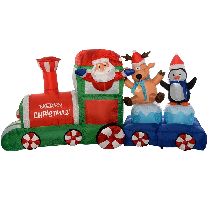 WeRChristmas Pre-Lit Santa and Friends Train Inflatable Christmas Decoration with LED Lights and Fan, 210 cm - Large, Multi-Colour
