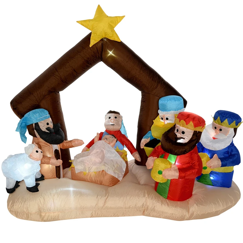 WeRChristmas Pre-Lit Nativity Scene Inflatable Christmas Decoration with LED Lights and Fan, 160 cm - Large, Multi-Colour
