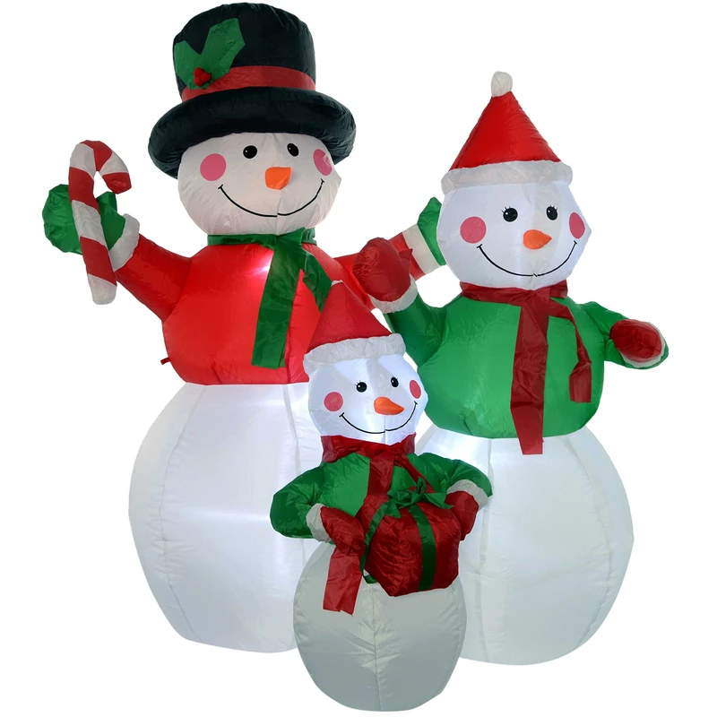 WeRChristmas Pre-Lit Snowman Family Inflatable Christmas Decoration with LED Lights and Fan, 120 cm - Large, Multi-Colour