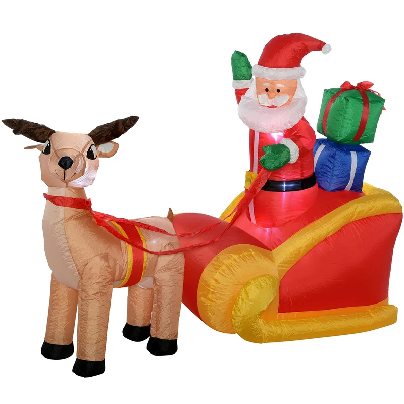 WeRChristmas Pre-Lit Santa Reindeer Sleigh Inflatable with LED Lights and Fan, 180 cm - Large, Multi-Colour