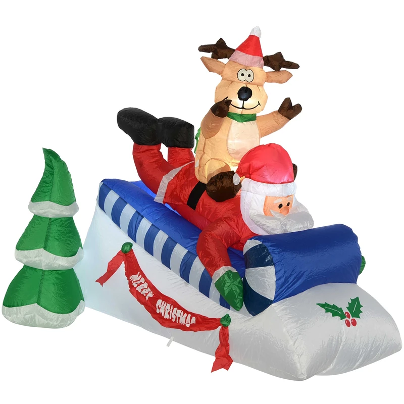 WeRChristmas Pre-Lit Santa and Reindeer Sleigh Inflatable with LED Lights and Fan, 150 cm - Large, Multi-Colour