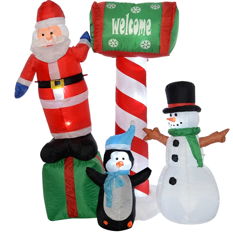 WeRChristmas Large Pre-Lit Santa, Penguin and Snowman Inflatable with LED Lights