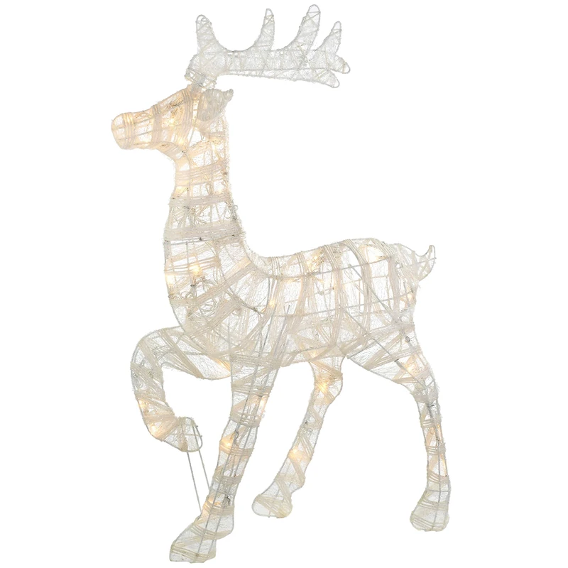 WeRChristmas Pre-Lit Paper String and Gauze Reindeer with 42 Warm White LED Lights, 70 cm - White