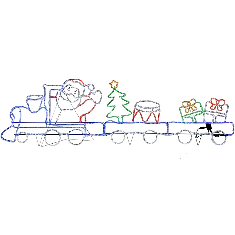 WeRChristmas Animated Santa on a Train with Flashing Wheels Rope Lights Silhouette, 250 cm - Large