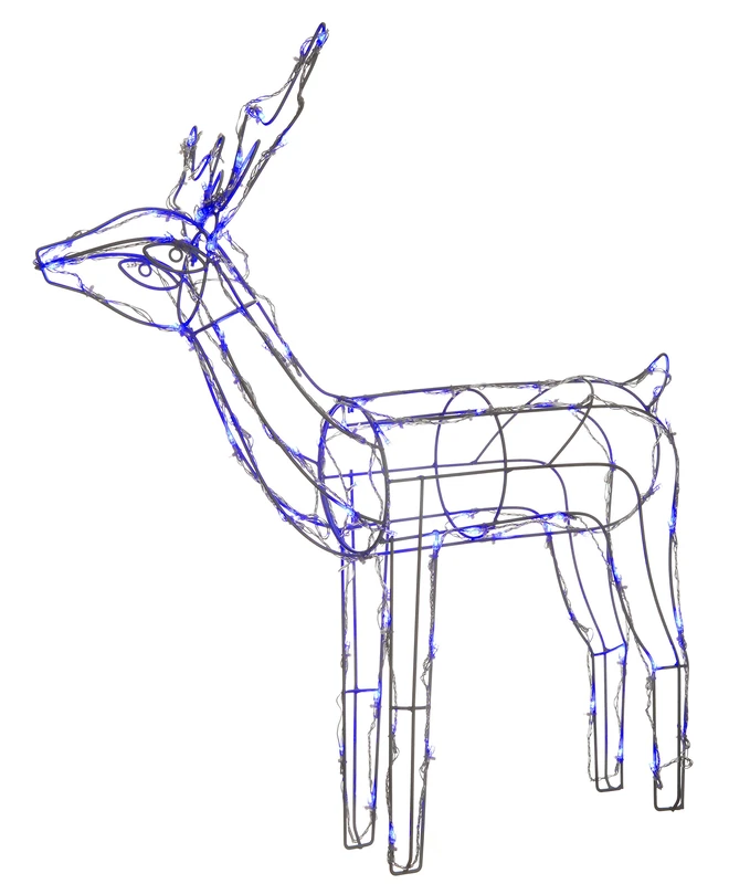 WeRChristmas Pre-Lit 3D Twinkling Reindeer Christmas Decoration with 90-LED, 74 cm - Large, Blue