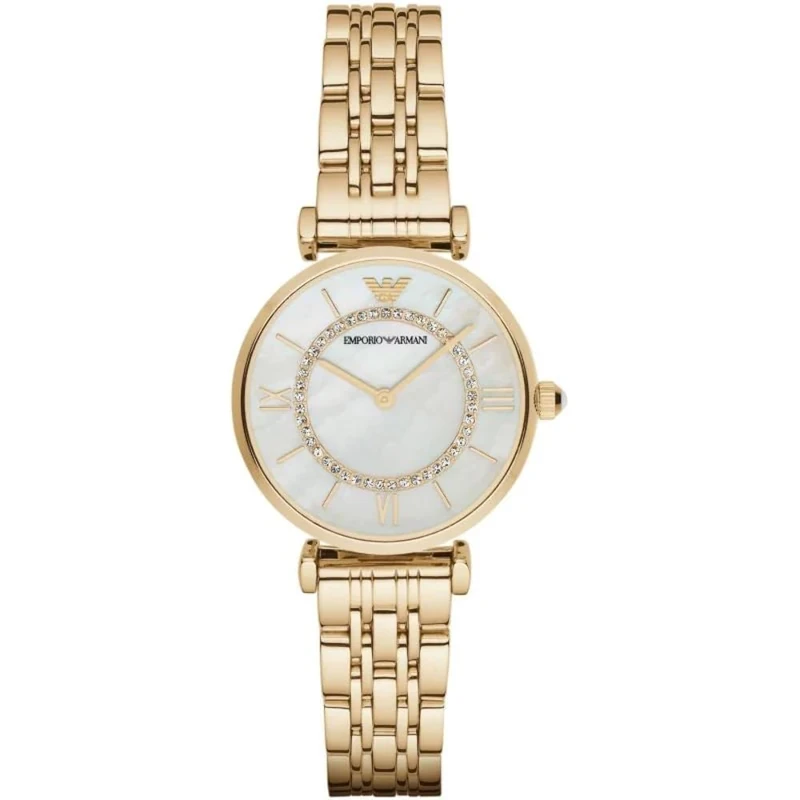 Emporio Armani Gianni T-Bar Womens Quartz Watch with Mother of Pearl Dial and Gold Stainless Steel Bracelet AR1907 - Image 1