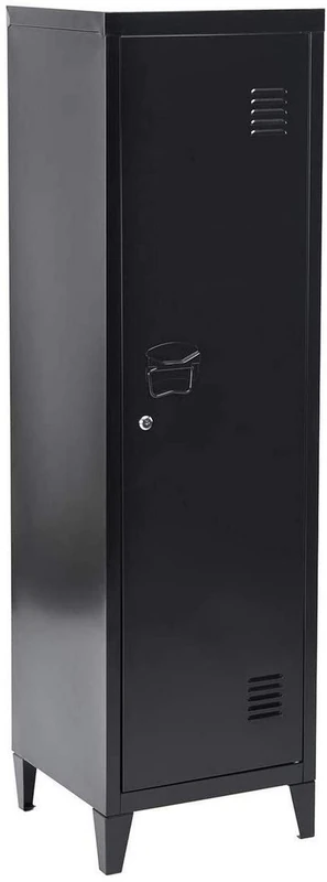MEUBLE COSY Industrial Style Black Metal Locker Wardrobe & Cloakroom Storage Unit with Door Lock, 38 x 38 x 137cm, meuble de rangement