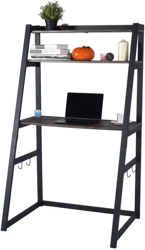MEUBLE COSY Desk Table with Storage Shelf Computer Desk Metal Frame Wood 90 x 60 x 150 cm