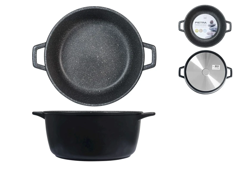 Home Stone Non-stick Casserole with 2 Handles, Stone, Black, 32 cm