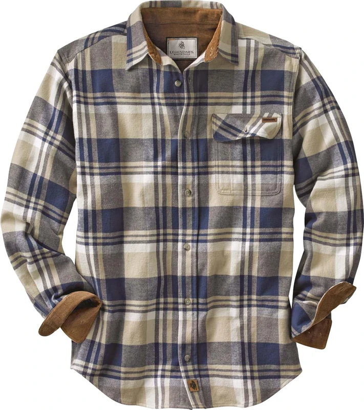 Legendary Whitetails Men's Long Sleeve Plaid Flannel Shirt with Corduroy Cuffs, Shale Plaid, X-Large Tall