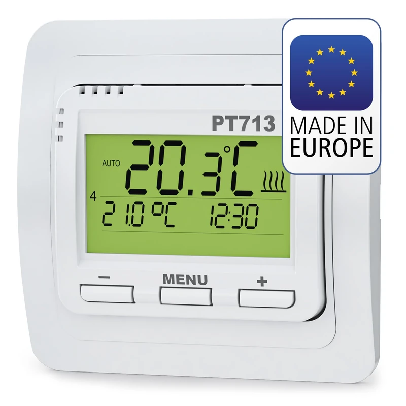 ELEKTROBOCK PT713 Digital Room Thermostat with Illuminated LCD Display - Optimal Start Function - for Electric Heaters - Adjustable Weekly Programmes