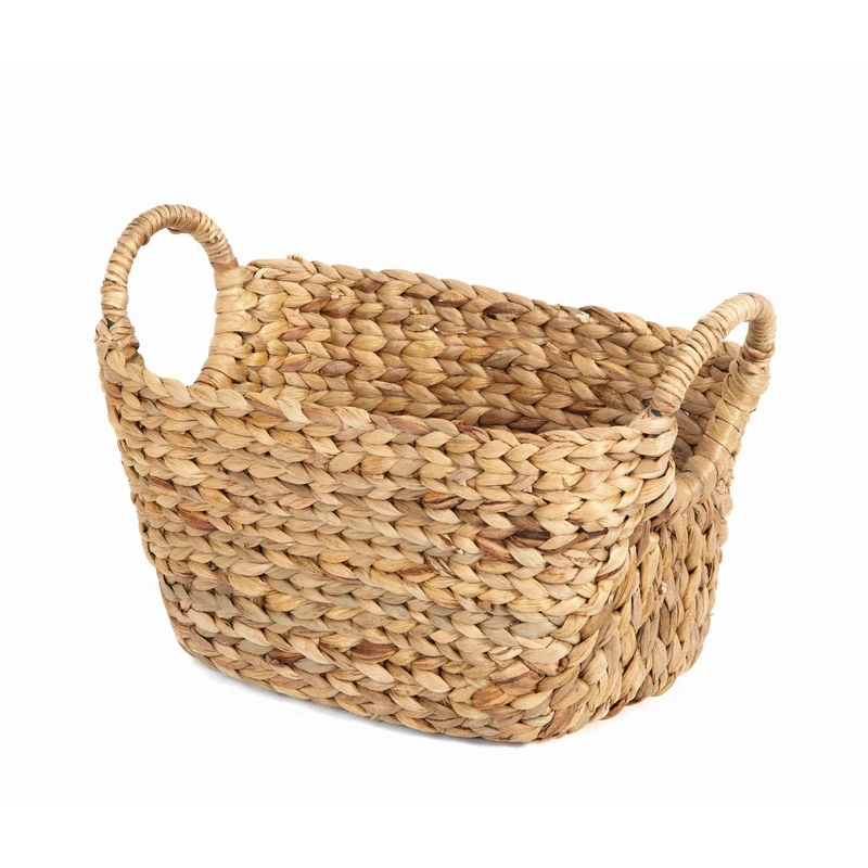 Compactor Caracas Storage Basket, Hand-Woven Water Hyacinth with 2 Handles, Ideal Hamper for Toy Storage, Bathroom and Living Rooms, Medium Size, Natural Brown