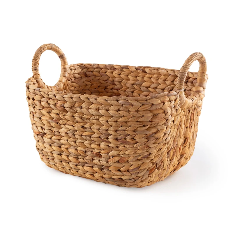 Compactor Caracas Storage Basket, Hand-Woven Water Hyacinth with 2 Handles, Ideal Hamper for Toy Storage, Bathroom and Living Rooms, Large Size, Natural Brown