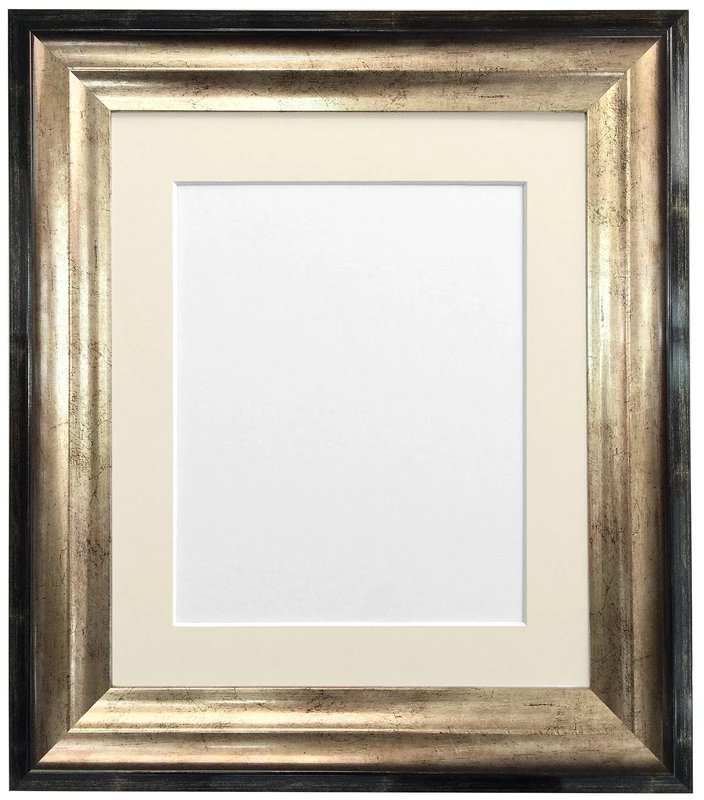 FRAMES BY POST Firenza Antique Distressed Black and Gold Picture Photo Frame Plastic Glass with Ivory Mount 36"x24" Picture Size 30"x20"
