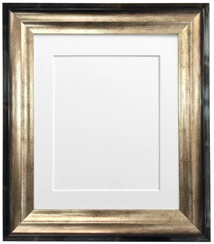 FRAMES BY POST Firenza Antique Distressed Black and Gold Picture Photo Frame Plastic Glass with White Mount 24"x18" for Picture Size 18"x12" - Image 1