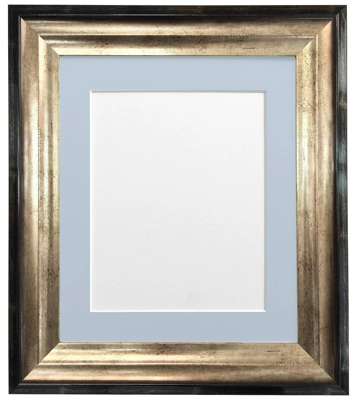 FRAMES BY POST Firenza Antique Distressed Black and Gold Picture Photo Frame Plastic Glass with Blue Mount 24"x20" for Picture Size 20"x16"