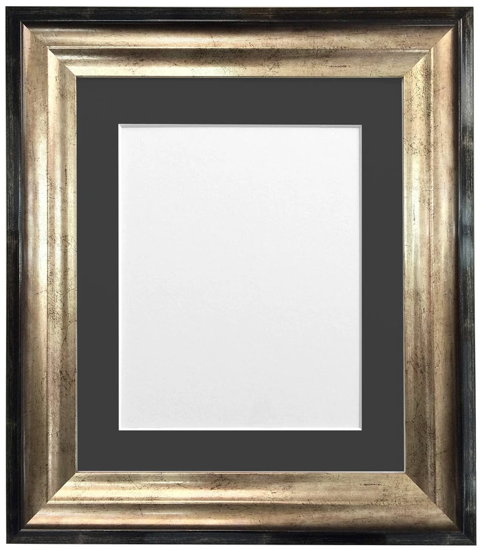 FRAMES BY POST Firenza Antique Distressed Black and Gold Picture Photo Frame Plastic Glass with Black Mount 30"x24" for Picture Size 24"x16"