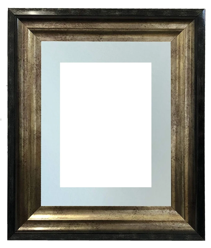 FRAMES BY POST Firenza Antique Distressed Black and Gold Picture Photo Frame Plastic Glass with Blue Mount 30"x24" for Picture Size 24"x16"
