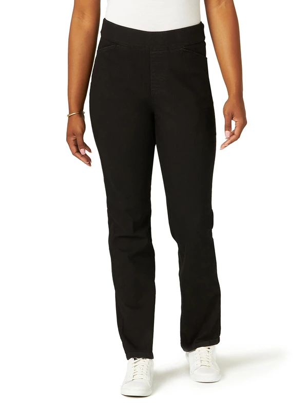 Chic Classic Collection Women's Easy-fit Elastic-Waist Pant, Black Denim, 18 (Manufacturer size)