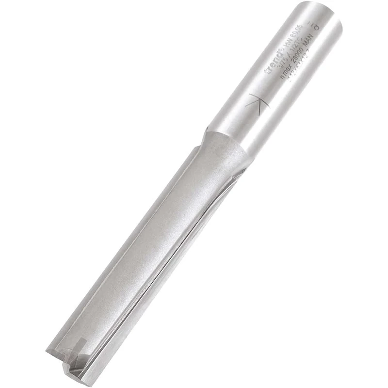 Trend Professional Straight Two Flute Router Cutter, 1/2 Inch Shank, 12mm Cut Diameter & 63mm Cut Length, Tungsten Carbide Tipped, 3/75X1/2TC
